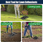 Professional Lawn Leveling Rake with 17x10in Heavy-Duty Stainless Steel Head & 72" Adjustable Handle - Grass Leveling Tool for Quick Soil Grading, Thatch Removal and Yard Maintenance