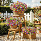 SHareconn 24 Bundles Artificial Flowers for Outdoors Decoration, Faux Plants Fake Silk Colorful Daisy Eucalyptus Lavender, UV Resistant for Outside Home Porch Indoor Spring Decor, RedPurpleYellowWhite