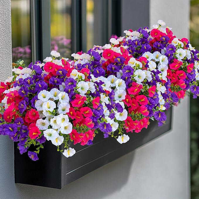 Artificial Flowers Outdoor Morning Glory - 16 Bundles Fake Plants UV Resistant No Fade Faux Plastic Greenery Home Garden Patio Decoration Indoor (1, Multi16-1)