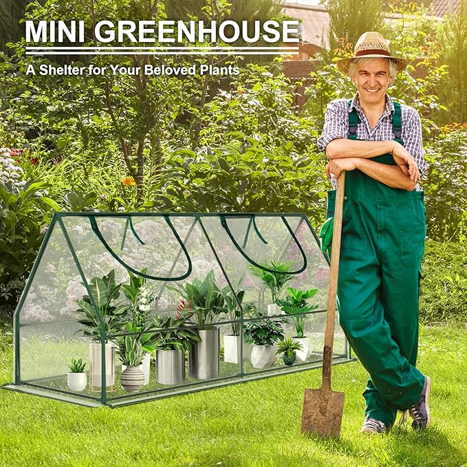 Mini Greenhouse, Portable 4x2x2ft Greenhouses for Outdoors Indoors Plants, Tabletop Small Green House with Roll-up Zipper Windows, Thickened PVC Cover for Outside