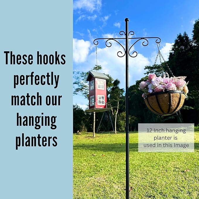 LaLaGreen Shepherd Hooks Outdoor (60 Inch, 2 Pack) Hook for Hanging Flower Basket for Plants, Black Tall Heavy Duty Hanging Stakes Plant Hanger Bird Feeder Outside, Lantern, Wind Chime, Garden Decor