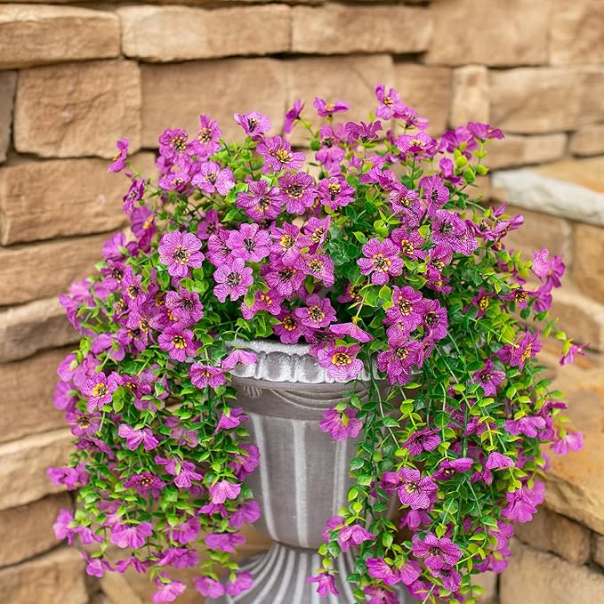 HyeFlora Artificial Flowers for Outdoors Garland Decoration, 2Pcs Purple Fake Hanging Flowers, UV & Fading Resistant, Faux Decor for Home Porch Patio Balcony Planter Yard