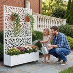Casaphoria Metal Raised Garden Bed with Trellis and Wheels, 72"x47"x16" Arched Planter Box for Climbing Plants, Vegetables & Vines, Features Drainage Holes and Privacy Screen, White-Net