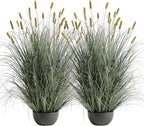 4ft Onion Grass Set of 2, Artificial Plant and Greenery, Fake Floor Plants Indoor Outdoor, Potted Faux Green Bristlegrass with Spikes, Large Size Horsetail Reed Grass, House Decorative