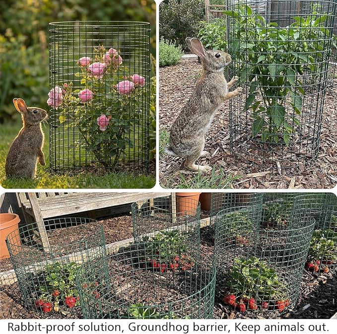 8 Pack Plant Protectors from Animals with 0.55" Fine Mesh, 12" x 16" Metal Wire Plant Cages for Seedlings, Garden Protectors to Keep Small Critters Out, 24 Panels with Zip Ties & Stakes
