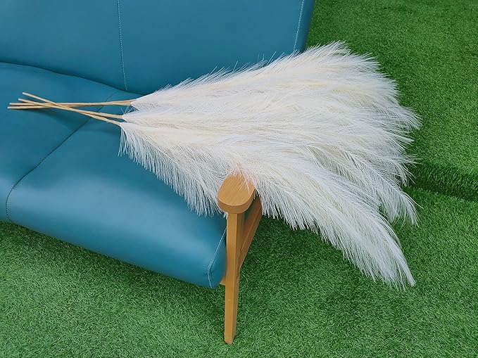 Premium Faux Beige Pampas Grass Decor – Cream Sand 43.3″ 8pcsTall Fluffy Feather Flowers, No Assembly 18-Branch One-Piece Stems for Floor Vase, Boho Wedding & Neutral Home Decor (8pcs 110cm)