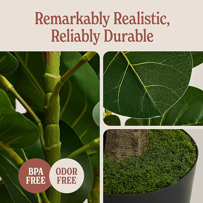 Artificial Fiddle Leaf Fig Tree 3ft (36 Inch) Tall - with Remote LED Spotlight - Realistic Faux Potted Plant & Moss for Living Room & Office Decor