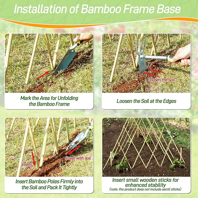 6ft Expandable Bamboo Teepee Trellis for Climbing Plants, Self-Standing Natural Bamboo Trellis for Plant Support, Folding Garden Trellis for Vines Flowers Vegetable Indoor Outdoor
