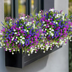 Artificial Flowers for Outdoors Fake Plants - 12 Bundles Faux Outside Greenery Boxwood No Fade Plastic Shrubs Home Decor Farmhouse Garden (Mixed, 3 Colors Magenta Purple White)