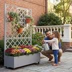 Casaphoria Metal Raised Garden Bed with Trellis and Wheels, 72"x47"x16" Arched Planter Box for Climbing Plants, Vegetables & Vines, Features Drainage Holes and Privacy Screen, Grey-Rhombus