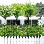 12 Bundles 4 Styles Artificial Plants Outdoor, UV Resistant No Fade Artificial Flowers Faux Plants Fern Lavender Eucalyptus Plastic Greenery Shrubs for Outside Porch Garden Home Spring Summer Decor