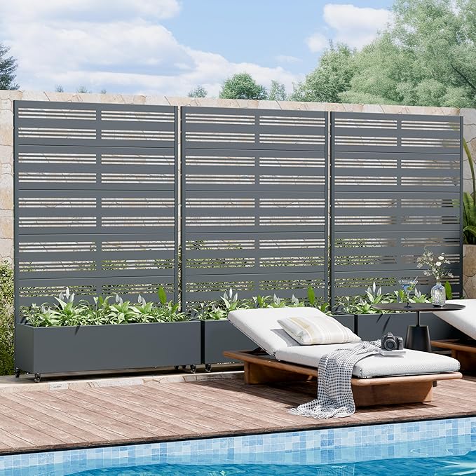Casaphoria Metal Raised Garden Bed with Trellis and Wheels, 72"x47"x16" Arched Planter Box for Climbing Plants, Vegetables & Vines, Features Drainage Holes and Privacy Screen, Grey-Harold