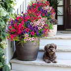 AXYLEX Artificial Flowers for Outdoors Fake Plants - 16 Bundles Faux Outside Greenery Boxwood No Fade Plastic Shrubs Fall Decor Farmhouse Home Garden Thanksgiving Mums (Mix White Purple Pink)