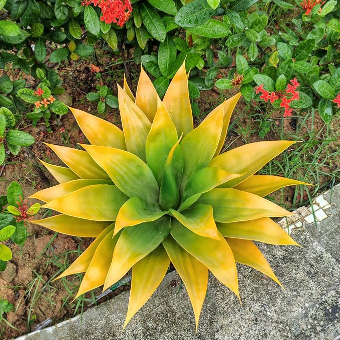 Artificial Agave Plants, Realistic UV Resistant Fake Aesthetic Plants for Outdoor Indoor, Home Decor for Garden, Porch, Doorway, Patio (2PCS, Yellow, Large)
