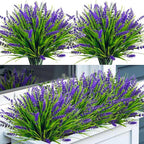 Bassion Artificial Flowers for Outdoors, 12 Bundles Fake Lavender Flowers UV Resistant Plastic Plants Faux Purple Monkey Grass for Home Porch Garden Window Box Indoor Outdoor Decorations