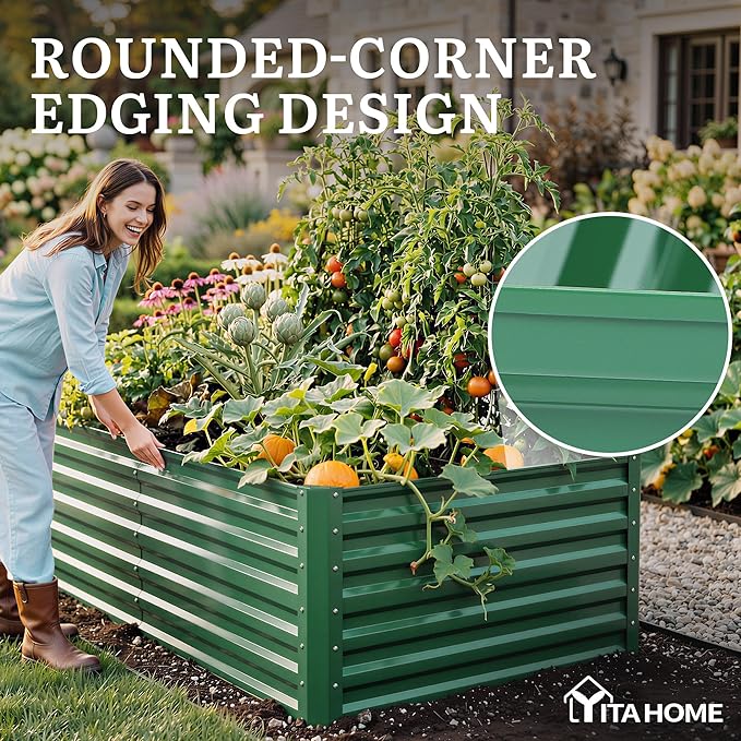 YITAHOME 6x3x2ft Large Raised Garden Bed Kit, Galvanized Metal Planter Box with Gloves, Support Rod, Outdoor Above Ground Planters for Plants, Vegetables, Flowers, Green