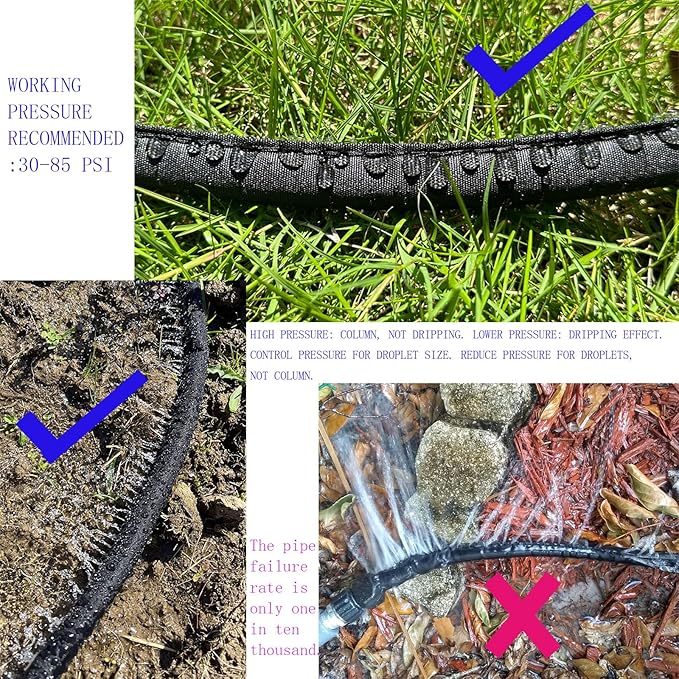 2025 Flat Soaker Hose 100 ft for Garden, 100' (50ft x 2) Linkable Drip Hose Diy Garden Irrigation System Saving 80% Water, Dual-layer Leak-free Design Water Hose with Holes