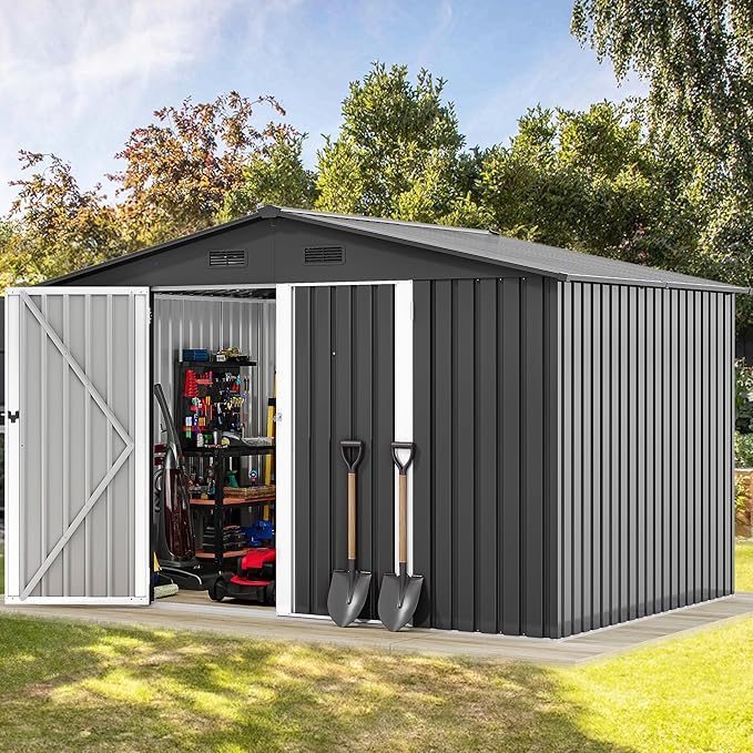 DWVO 10'x8' Large Metal Outdoor Storage Shed, Heavy Duty Tool Storage Sheds for Backyard Patio Lawn - Ideal for Bicycles, Garden Tools, and Lawn Equipment, Easy-to-Assemble, Dark Gray