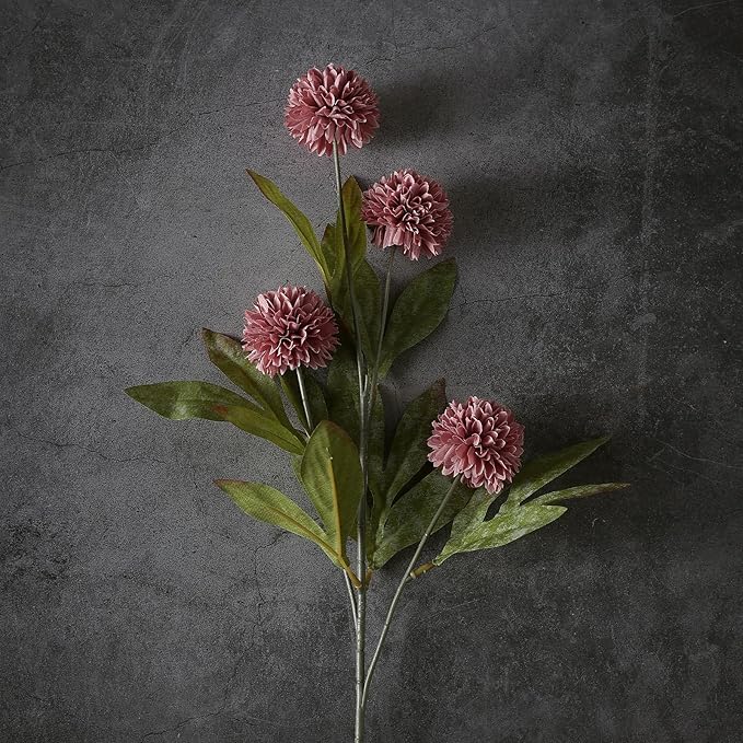 VIERENA 6 Pcs Faux Silk Pompon Mum Artificial Flowers for Vase -27", Bulk Fake Chrysanth Branches with Stems for DIY Bouquet Centerpieces Wedding Fillers Arrangements Shower Decorations (Warm Pink)