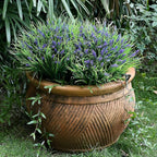 Potted Artificial Plants for Outdoor - 2 Sets Pre-Made Faux Lavender Grass in Pots Large UV Resistant Look Real for Gardens Yards Patios Paths Home Outdoor Decor