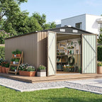 Patiowell 10 x 12 FT Outdoor Metal Storage Shed, Heavy-Duty Shed Storage with Lockable Doors and Steel Frame, Utility Tool Outside Large Storage Shed for Garden, Patio, Backyard, Brown