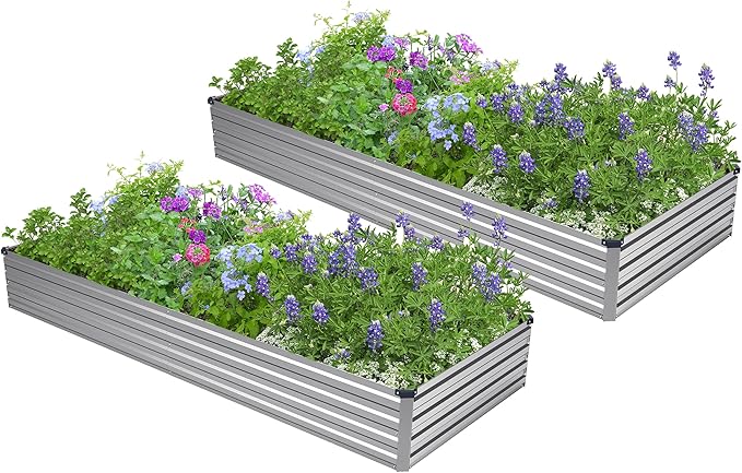 2PCS 6x3x1ft Galvanized Raised Garden Bed,Outdoor Planter Box Metal Patio Kit Planting Bed for Vegetables Flowers Herb,Silver