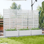 Casaphoria Metal Raised Garden Bed with Trellis, 59"x30"x12" Planter Box for Climbing Plants, Vegetables & Vines, Features Drainage Holes and Privacy Screen, White-Harold