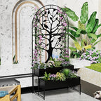 Arched Outdoor Planter Box with Trellis for Climbing Plants, 2 Tiers Metal Privacy Planters for Patio, Tall Raised Garden Bed with Legs, for Vegetables, Fruits, Balcony, 75.2 x 22 x 34.6 Inch, Black