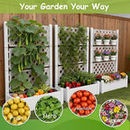 5' Tall Raised Garden Bed with Trellis, Self Watering Planter Box for Outdoor Climbing Plants Resin Garden Lattice for Vegetables, Flowers, Tomato & Vine with Drainage Holes (Ashen, 4 Pack)