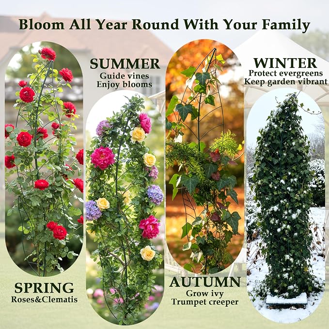 Trellis for Climbing Plants Outdoor Made of Metal, Voumsil Garden Trellis with Leaf Design, for Garden Decor Garden Lawn Porch