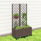 Outsunny Planter Box with Trellis, Self Watering Raised Garden Bed with Lockable Wheels, Privacy Trellis Planter with Drainage Holes for Climbing Plants, Vegetables, Flowers, 56.3", Brown