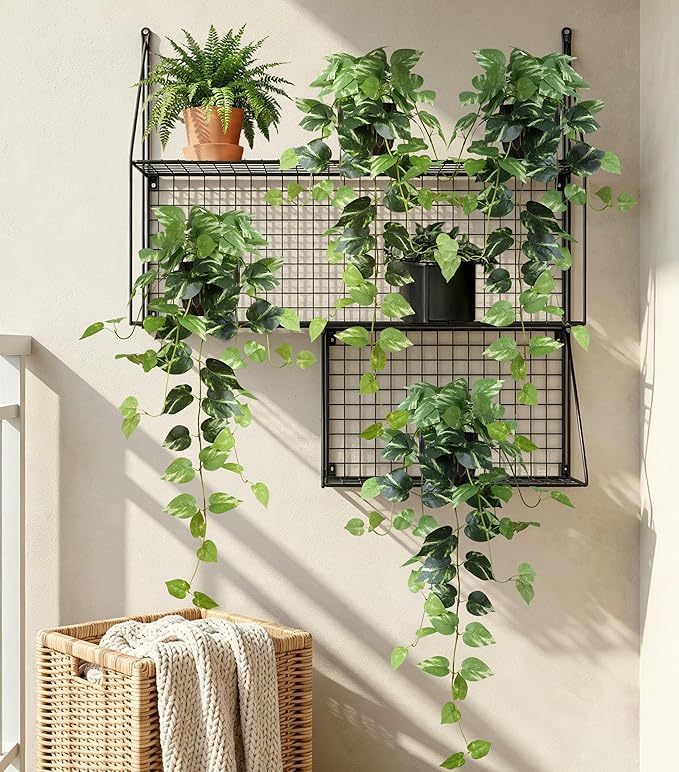 Fake Plants 2 Pcs Faux Pothos Plants Potted Indoor Artificial Hanging Plants Realistic Fake Greenery Table Desk Bathroom Office Bedroom Living Room Shelf Modern Farmhouse Decor Outdoor