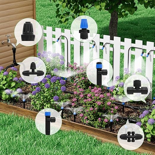 2026 Upgrade 256FT Quick-Connect Drip Irrigation System Kit with 1/4” & 1/2” Fast-Lock Tubing, Adjustable Emitters & Sprinklers for Garden & Greenhouse