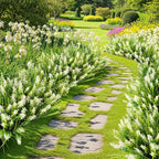 Artificial Plants for Outdoors, 20 Bundles Fake Monkey Grass with White Spring Summer Flowers, Faux Plants Outdoor UV Resistant Realistic Greenery for Garden Window Patio Hanging Porch Home Decoration