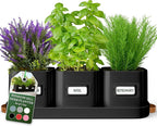 volila Herb Planter Indoor - Set of 3 Black Indoor Herb Garden Pots for Plants with Leather Handled Tray - Window Sill Plant Shelf - Herb Pots with Drainage Holes and Labels