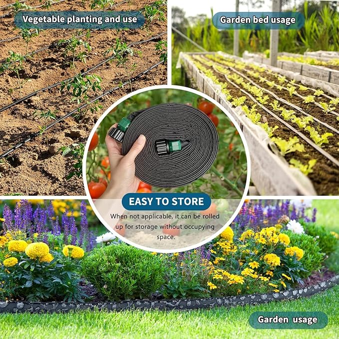 Flat Soaker Hose 50 ft 2-Pack & 25 ft 2-Pack for Garden Beds, Lightweight Drip Soaker Hose 100 ft for Watering – Leakable Garden Sprinkler Soaker Hoses Easy to Install (25FT 2Pack&50FT 2Pack)