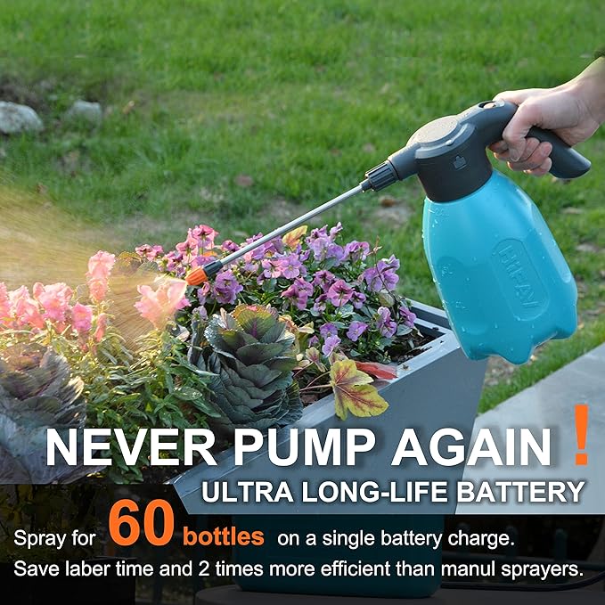 HIFAY ES2-PRO Electric Spray Bottle 2L/0.5Gallon, Rechargeable Battery Powered Sprayer Spray 60 Bottles On a Single Charge, Automatic Plant Mister，Pump Sprayer,Indoor Watering Can for Plants