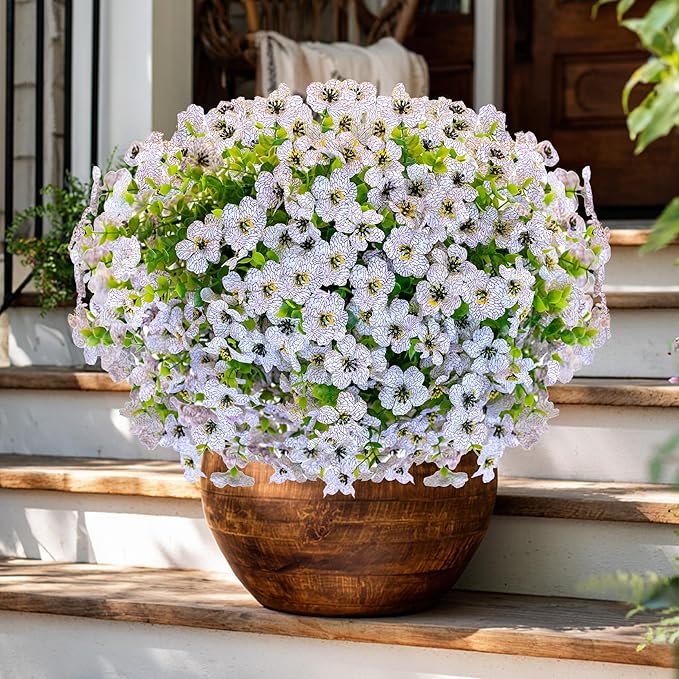 AXYLEX Artificial Flowers for Outdoors Fake Plants - 16 Bundles Faux Outside Greenery Boxwood UV Resistant No Fade Plastic Shrubs Fall Decor Farmhouse Home Garden Mums (White)