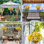 Ouddy Decor Artificial Hanging Flowers with Basket, Fake Silk Hanging Flowers in Coconut Lining Basket Faux Hanging Plants for Outdoor Indoor Spring Garden Porch Home Decor, Yellow