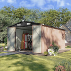 Aoxun 8x12 FT Outdoor Storage Shed Large Shed Steel Utility Tool Shed Storage House with Door & Lock, Metal Sheds with Sloped Roof for Garden Patio Lawn Poolside, Brown