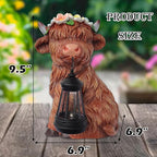 Garden Highland Cow Statue Solar Outdoor Decor with Flower Decoration，Funny Triple Highland Cow Decor Birthday Gifts for Women Mom，Highland Cows Figurine for Yard Garden Patio Lawn Ornaments