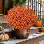 AXYLEX Artificial Fall Flowers Outdoor Fake Mums - 16 Bundles Fake Plants UV Resistant No Fade Faux Plastic Greenery Garden Porch Patio Fall Home Decor (Orangeyellow)
