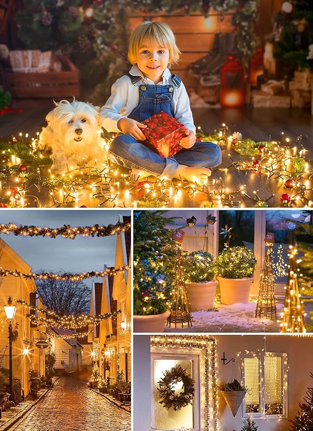 Solar String Lights Outdoor Waterproof, 2 Pack Total 144FT 400 LED Solar Powered String Light with 8 Lighting Modes, Waterproof Patio Lights, Christmas Outdoor Lights for Outside Tree, Warm White
