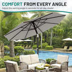 AreShark 9 FT Patio Umbrella for Outdoor, Outdoor Table Umbrella with Push Button Tilt and Crank, Outdoor Patio Umbrellas with 8 Sturdy Ribs for Market, Garden, Pool (Light Gray)