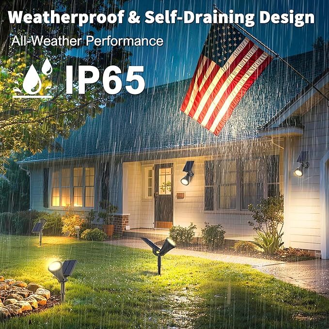 Solar Lights Outdoor Waterproof IP65,3000K Super Bright LED,2 Lighting Modes, Solar Powered Yard Garden Solar Spot Lights for Flag Landscape Auto On/Off-4 Pack