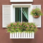Sggvecsy 24 Bundles Artificial Plants Outdoor Faux Lavender Flowers Fake Monkey Grass UV Resistant Plastic Greenery Plants for Garden Home Porch Window Patio Hanging Planter Indoor Decor(Pink)