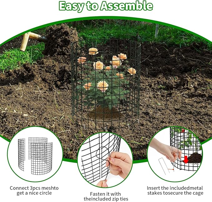 PASARA 10 Pack Plant Protectors from Animals, 13 Inch Round Cloche Plant Cages with Sturdy Chicken Wire Mesh, Garden Cages to Keep Animals Out for Vegetables & Flowers, Includes Support Stakes