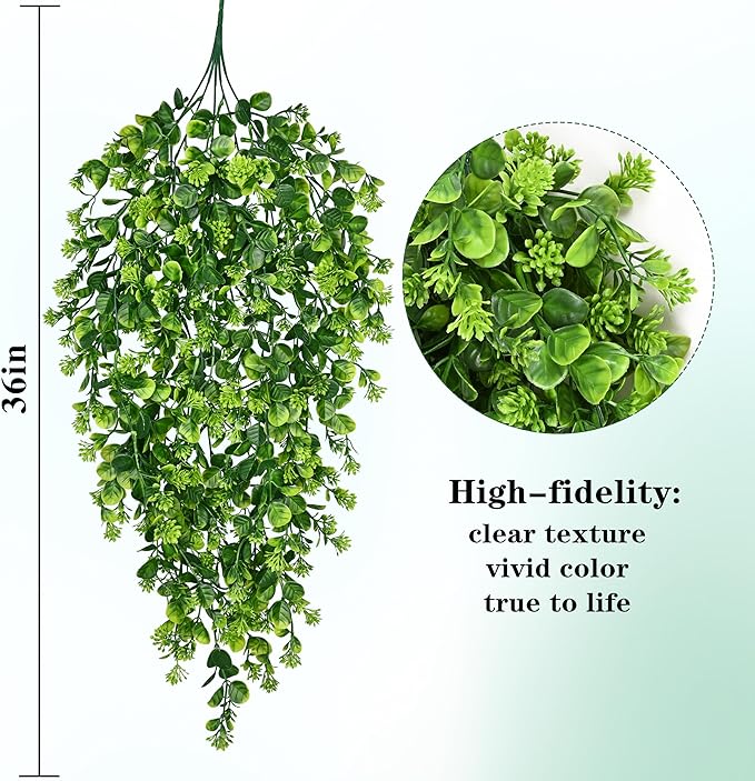 Waipfaru 8Pcs Fake Hanging Plants 3ft Fake Plants UV Resistant Fake Vines Artificial Decor for Indoor Outdoor Party Wall Porch Wedding Decoration,Light Green