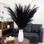 Premium Faux Black Pampas Grass Decor 8pcs 43.3″ – Jet Black Tall Dramatic Feather Flowers, No Assembly 18-Branch One-Piece Stems for Modern Gothic Wedding & Luxe Home Decor, Floor Vase Statement