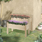 Outsunny 34"x34"x28" Raised Garden Bed, 2-Tier Elevated Wood Planter Box for Backyard, Patio to Grow Vegetables, Herbs, and Flowers, Natural